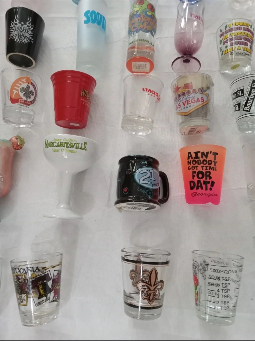 52 Souvenirs Shot Glasses, from USA to Overseas ,Coin, Trinkets, 3 bottles